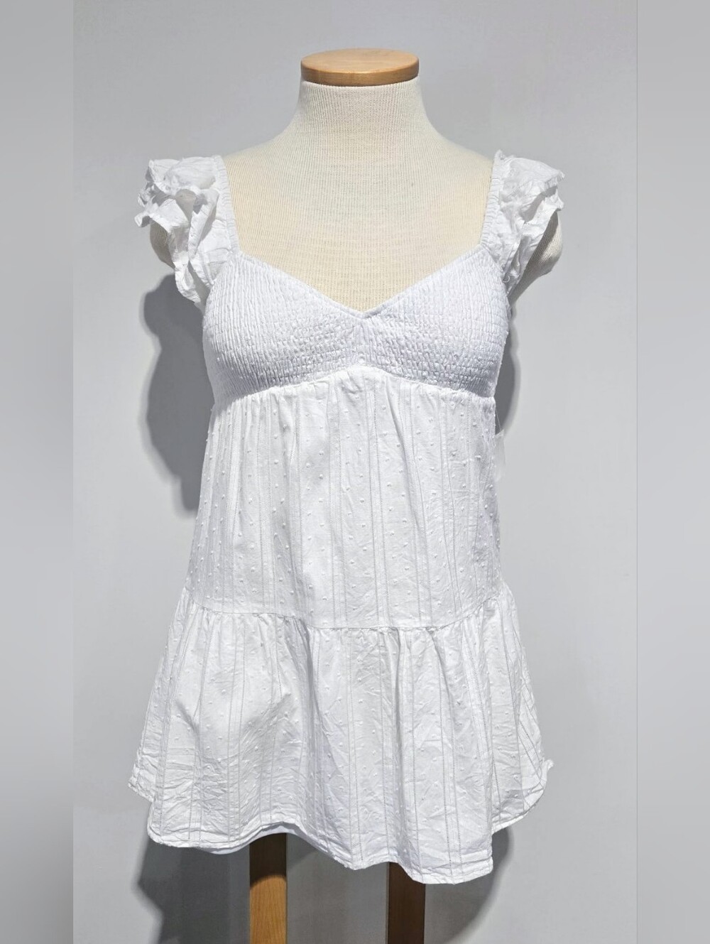 Altar'd State White Smocked Mini Dress with Ruffle Straps